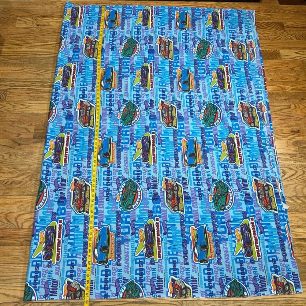 Vintage 1997 Hot Wheels Twin Sheet Set Blue Racing Cars‎ Mattel Springs USA Made